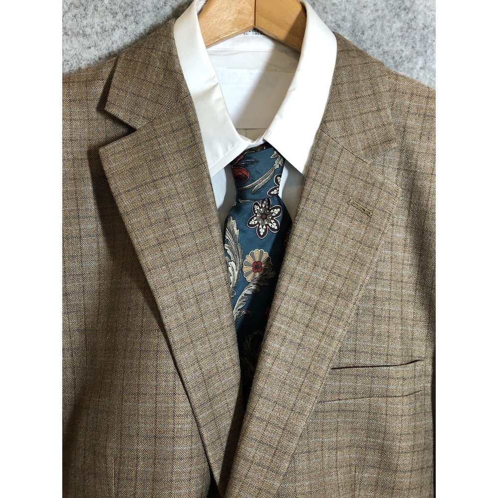 Joseph & Feiss Blazer 42L Brown Check Wool Silk Suit Coat Jacket Classic Career